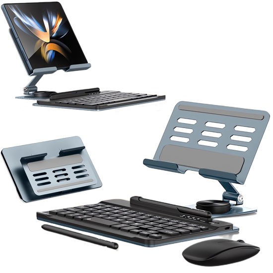 Picture of voppton for Samsung Galaxy Z Fold 6 5 4 Stand Keyboard Mouse, Portable Mini Bluetooth Keyboard, Foldable Adjustable Desk Stand Holder, for Oneplus Open Pixel Fold Phone