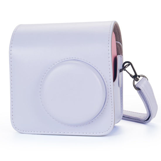 Picture of Phetium Instant mini SE Protective Camera Case Compatible with Instax Mini SE Film Camera, PU Leather Cover Bag with Pocket and Adjustable Shoulder Strap (Lavender)
