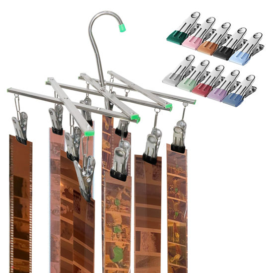 Picture of Darkroom 120 135 4x5'' Film Stainless Steel Hangers Collapsible Rack with 10 Clips for Film Air Dry Processing Equipment Foldable.