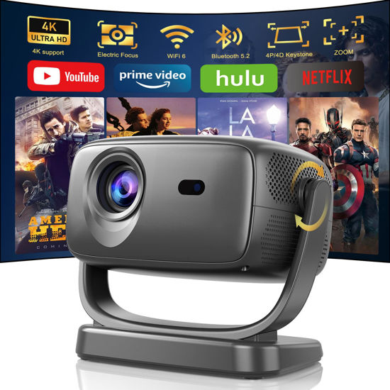 Picture of 4K Smart Projector with 5G WiFi and Bluetooth 5.2, 600 ANSI Portable Projector with Built in App, 1080P Outdoor Movie Projector with 4P4D Correction, Max 220" Compatible with iPhone/Android/TV Stick