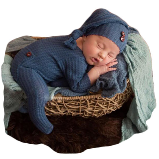 Picture of Zeroest Newborn Photography Props Boy Outfits Baby Photo Props Outfit Newborn Boy Photo Shoot Hat Set (Blue)