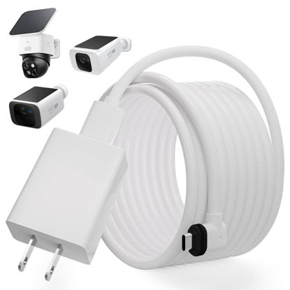 Picture of 20FT Power Extension Cable for eufy SoloCam S220/SoloCam S340/eufyCam S300 (eufyCam 3C),Power Adapter and Weather Resistant Extension Type C Cable Continuously Charging Your Security Cameras (White)