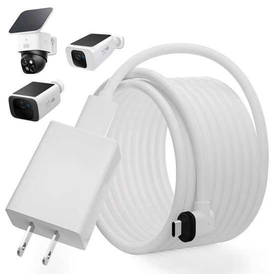 Picture of 20FT Power Extension Cable for eufy SoloCam S220/SoloCam S340/eufyCam S300 (eufyCam 3C),Power Adapter and Weather Resistant Extension Type C Cable Continuously Charging Your Security Cameras (White)