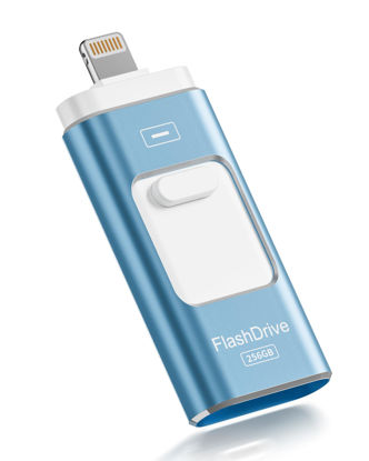 Picture of Apple MFi Certified 256GB Flash Drive for iPhone Thumb Drive Photo Stick, USB Memory Stick iPhone Flash Drive for Photos Videos, High Speed Jump Drive Compatible for iPhone/iPad/Android/PC (Blue)