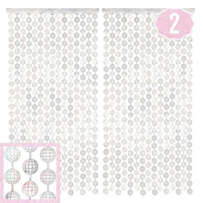 Picture of xo, Fetti Disco Ball Foil Curtain - Last Disco Bachelorette Party Decorations - Set of 2 | Groovy Backdrop, 70s Birthday Photo Booth, Wedding, New Years Eve