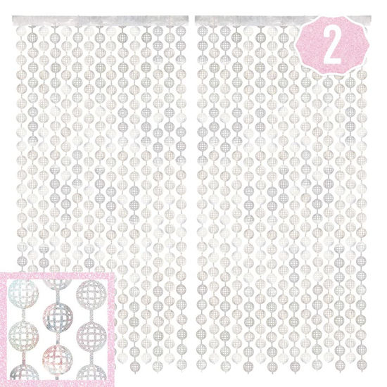 Picture of xo, Fetti Disco Ball Foil Curtain - Last Disco Bachelorette Party Decorations - Set of 2 | Groovy Backdrop, 70s Birthday Photo Booth, Wedding, New Years Eve