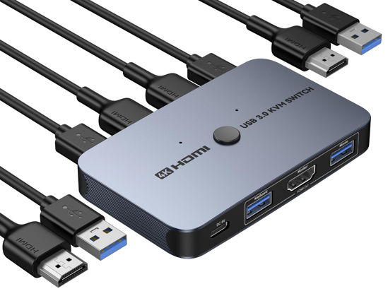 Picture of KVM Switch, ABLEWE Aluminum KVM Switch HDMI,USB Switch for 2 Computers Sharing Mouse Keyboard Printer to One HD Monitor, Support 4K@60Hz,2 HDMI Cables and 2 USB Cables Included