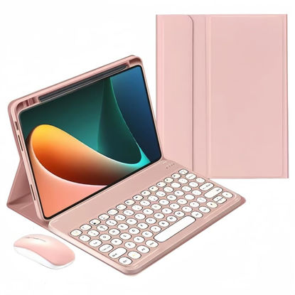 Picture of kaidisen Keyboard Case Compatible with iPad Pro 13 inch M4 2024 Case with Keyboard and Bluetooth Mouse, Detachable Candy Color Keyboard Cover Round Key,Pink