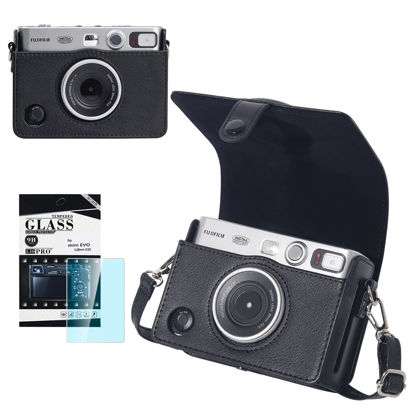 Picture of CAIYOULE Mini EVO Case, Protective Case for Fujifilm Instax Mini EVO Instant Digital Hybrid Camera, Mini EVO Accessories with PU Leather Bag and Screen Protector (Vintage Black)