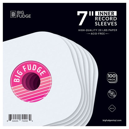 Picture of Big Fudge Vinyl Record Inner Sleeves 100x | Made from Heavyweight & Acid Free Paper | Album Covers with Round Corners for Easy Insert | Slim Record Jackets to Protect Your LPs & Singles | 7"