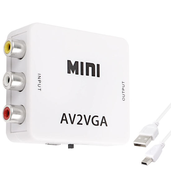 Picture of XMSJSIY AV RCA to VGA Adapter Audio Video Converter,Composite AV to VGA +3.5mm TV Video Playing Adapter 1080p with USB Power Cable VCD DVD Projector TV Set Top Box