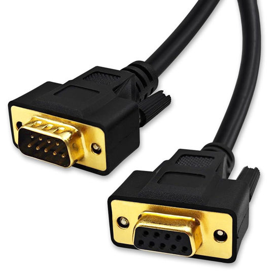 Picture of XANHAM 3.3 Feet(1 Meter) DB9 Straight Through 9 Pin RS232 Serial Extension Cable Double Shielded, Metal Braided&AL-foil, Female to Male, Black, SC902S07FM