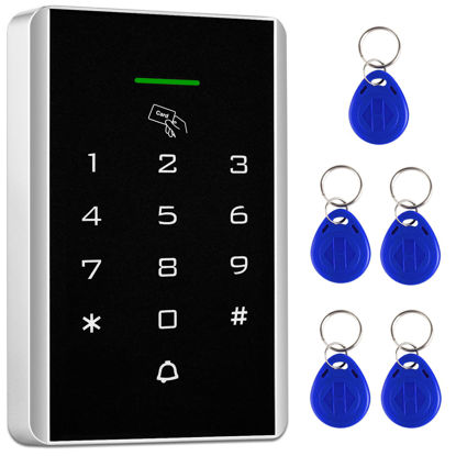 Picture of Door Access Control Keypad, 125KHz Proximity ID Card Access Control System, Support 1000 Users Door Access Control, Stand-Alone Keypad + 5PCS Keychains for Entry Access Controller Gate Opener