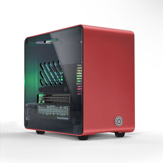 Picture of ElectroCookie Raspberry Pi 5 Case, Aluminum Mini Tower Case with Cooling Fan and Color Changing Ambient Light (Red)
