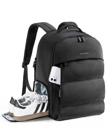 Picture of BAGSMART Carry on Backpack with Shoe Compartment, 30L Travel Backpack Airline Approved, Lightweight Gym Backpack for Women, Water Resistant Travel Bag Fits 15.6 Inch Laptop, Black