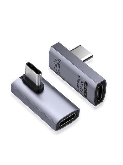 Picture of CableCreation 90 Degree USB C Adapter 2 Pack, Right Angle USB C Male to Female Adapter 40Gbps 240W Compatible with Steam Deck, ROG Ally, Switch, Notebook, PC, Tablet, Phone and More, Middle Angle