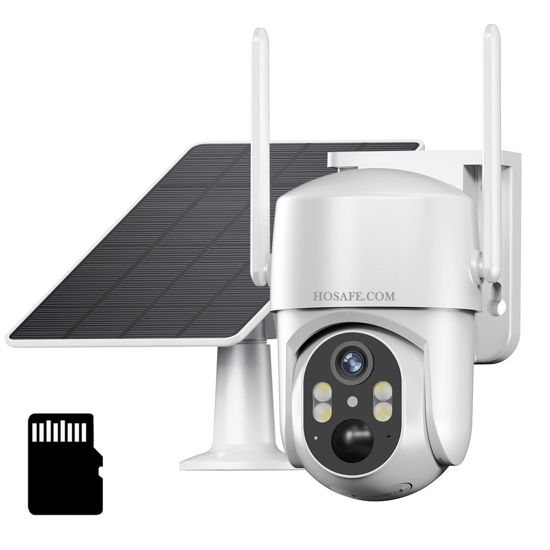 Picture of HOSAFE.COM Solar Security Camera Wireless Outdoor, WiFi Cameras for Home Surveillance Battery Powered, 360°PTZ, 2K HD Color Night Vision, 2-Way Audio, PIR Human Detection, SD/Cloud, Phone App Alerts