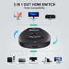 Picture of HDMI Switch, 4K HDMI Splitter 3-in-1 Out, HDMI Selector Switcher with Integrated HDMI Cable, Supports Ultra HD 4K, 1080P, 3D Video, HDMI Hub Compatible with Fire Stick
