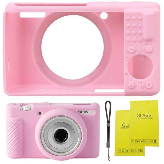 Picture of SZHSYJY Camera Case for Sony ZV-1F/ ZV-1 II/ZV-1M2 Digital Camera,ZV1F Soft Silicone Protective Bag,Anti-Scratch Slim Fit Soft Sleeve with ZV1 F Screen Protector and Strap Wrist. (Pink)