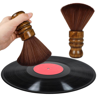 Picture of Vinyl Record Cleaner Brush, Anti Static Dust Remover with Fine Fiber Bristles, Wood Record Brush Accessories for Vinyl Albums LP CD Cartridge (Dark Brown)