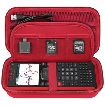 Picture of Elonbo Carrying Case for Texas Instruments TI-Nspire CX II CAS/CX II/CX/CX CAS Color Graphing Calculator, Extra Mesh Pocket Fits Charging Cable, Charger, Manual, Red