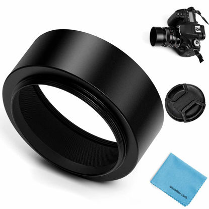 Picture of 46mm Metal Standard Screw-in Standard Lens Hood Sunshade with Centre Pinch Lens Cap for Canon Nikon Sony Pentax Olympus Fuji Sumsung Leica Camera +Cleaning Cloth