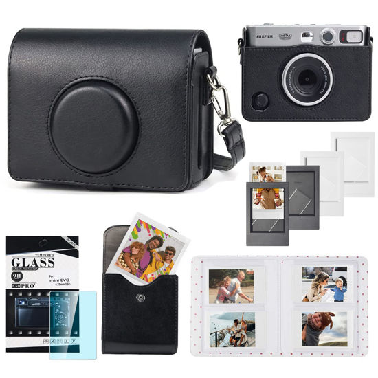 Picture of CAIYOULE Camera Case for Fujifilm Instax Mini EVO, Fuji Mini EVO Case Bag with Mini Photo Pouch, Album, Frames, Screen Protector Accessories Kit - Vintage Black