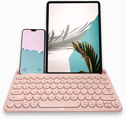 Picture of Macally Bluetooth Keyboard for Tablet | Wireless Keyboard for iPad | iPhone Keyboard (Multi-Device, Built-in Stand, Rechargeable) Easy to Use and Cute Portable Keyboard