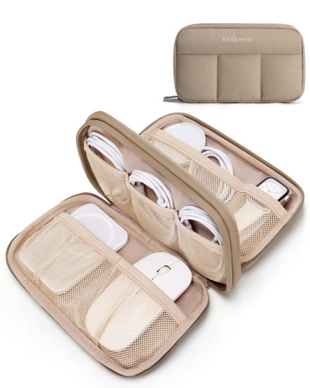 Picture of BAGSMART Electronics Organizer Travel Case, Cord Organizer for Travel, Travel Essentials for Women, Cable Organizer Pouch, Tech Organizer as Travel Accessories for Charger, Phone, Khaki