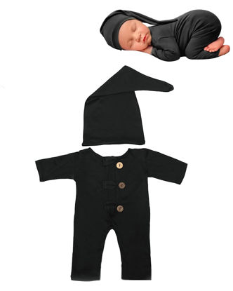 Picture of CUTEBBPHOTO Newborn Baby Photography Bodysuits Outfits Boy Girl Infant Photo Crochet Romper Outfit (Black)