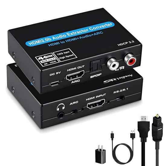 Picture of HDMI Audio Extractor Splitter Adapter,HDMI to HDMI ARC + Optical SPDIF + 3.5mm Stereo Audio Out or HDMI ARC Adapter to Optical RCA 3.5MM Audio Support HDMI 2.0b HDCP 2.2