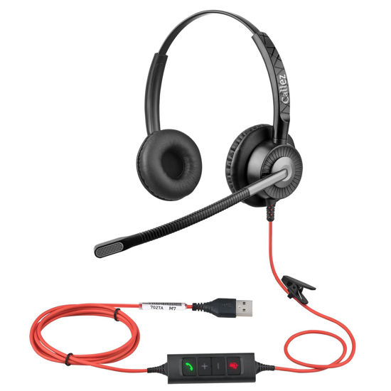 Picture of Callez USB Headset with ENC Dual Mic Noise Cancelling for PC Laptop Mac, Computer Headset with MS Teams Call Button Wired Stereo Headphones for Teams Zoom Home Office Work Call Center