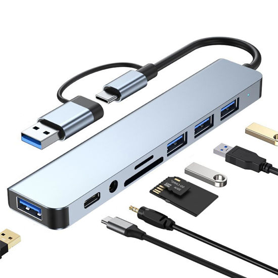 Picture of USB C Hub USB Splitter 8-in-1 USB Extender with 4 USB Port 1 USBC Jack TF/SD Card Reader 3.5mm Audio Output for MacBook Pro/iPad Pro/iPhone 15/Laptop/Galaxy Phones/More (1 to 8)