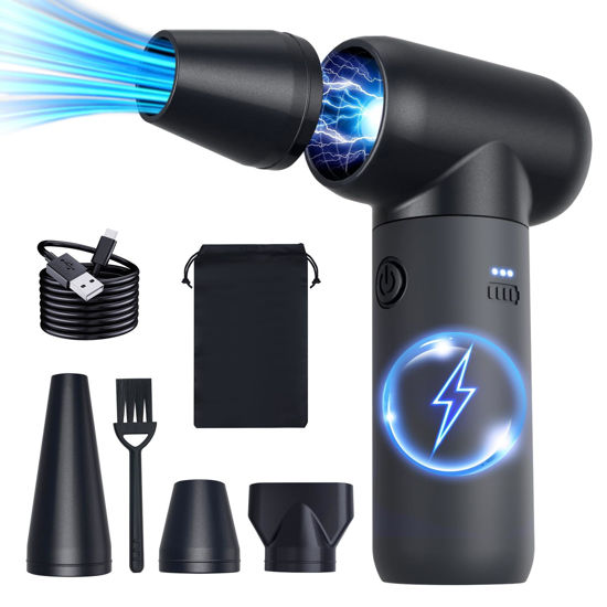 Picture of Compressed Air Duster,180000RPM Jet Dryer Blower,3 Gear Electric Portable Air Duster,No Canned Air Duster-Replace Compressed Air Can,Jet Fan for Car Dry,Keyboard Computer Cleaning,Air Bed,Hair Dry