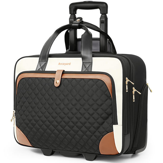 Picture of Rolling Laptop Bag Women, Rolling Briefcase for Women with Waterproof Pocket, 17.3 Inch Computer Bag for Women, Underseat Carry On Luggage with Wheels for Work Travel Business, Lightweight Beige Brown