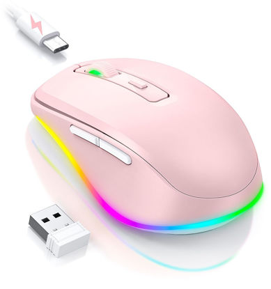 Picture of PEIOUS Mouse for Laptop, Wireless Mouse Jiggler - LED Wireless Mice with Build-in Mouse Jiggler Mover, Rechargeable Moving Mouse for Computer Undetectable Keeps Computer Awake - Pink