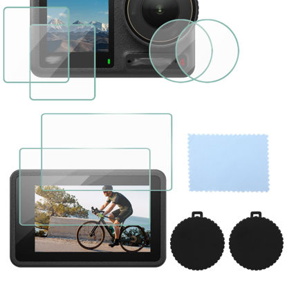 Picture of PEUTIER 6pcs Screen Protector for Dji Osmo Action 4, with 2 Lens Cap 9H Hardness Tempered Glass High Transparency Screen Cover Lens Protector Protective Accessories, Prevent Scratches Dust