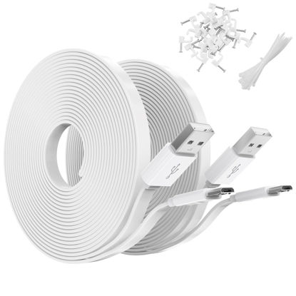 Picture of 2 Pack 20FT Flat Power Extension Cable for WyzeCam, YI Camera NestCam Blink Wyze Cam OG Wyze Cam Pan Netvue Kasa Cam Cloud Camera Arlo Q Furbo Dog, USB to Micro USB Durable Charging and Data Sync Cord