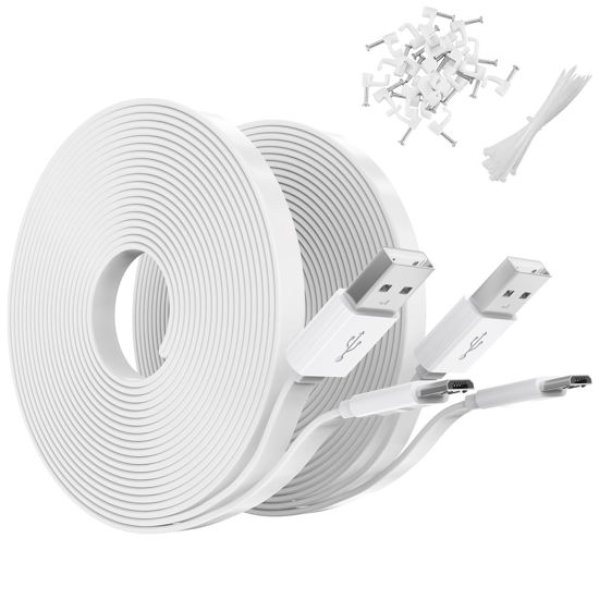 Picture of 2 Pack 20FT Flat Power Extension Cable for WyzeCam, YI Camera NestCam Blink Wyze Cam OG Wyze Cam Pan Netvue Kasa Cam Cloud Camera Arlo Q Furbo Dog, USB to Micro USB Durable Charging and Data Sync Cord