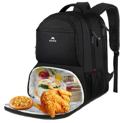 Picture of MATEIN Lunch Backpack for Men Work, 17 Inch Insulated Cooler Backpack Lunch Box with USB Charging Port, Water Resistant Laptop Backpack Computer Bag Meal Prep Backpack for Picnic College Travel, Black