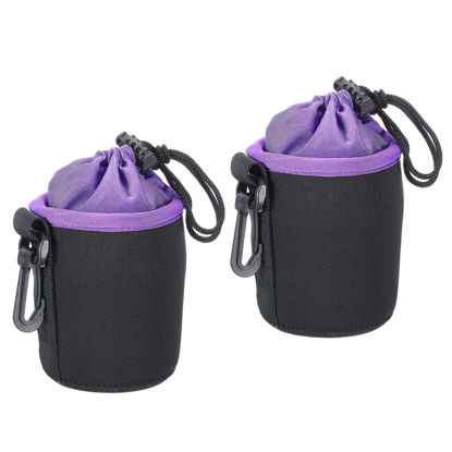 Picture of PATIKIL Camera Lens Bag, 2 Pcs 3" ID x 3.9" H Cylindrical Drawstring Lens Pouch with Thick Protective Neoprene, Lens Case for DSLR Camera Lens, Water Coffee Cups Black, Purple