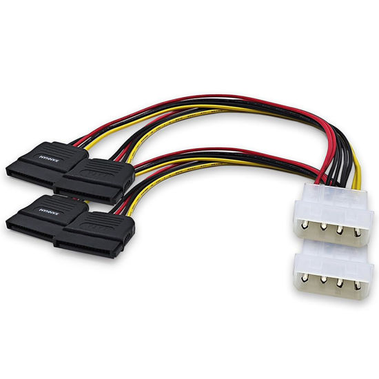 Picture of XANHAM 2-Pack 7.8 Inch 4 Pin Molex to SATA Splitter Power Cable, IDE 4Pin Male to SATA 15 Pin Female Y-shape Power Adapter Cable