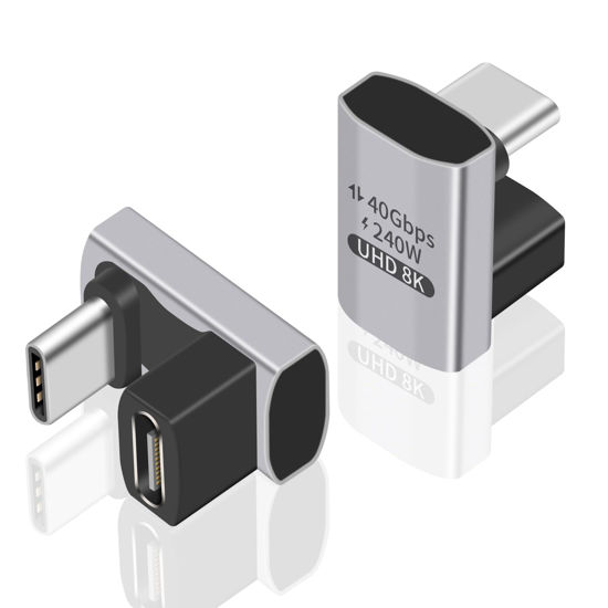 Picture of Duttek 240W USB C 180 Degree Adapter, 180 USB C Extendsion Adapte, U Shape USB C Male to Female 40Gbps Connector for Steam Deck, Thunderbolt, Switch, Laptop, MacBook 2 Pack