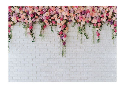 Picture of LTLYH 7x5ft Valentine's Day Backdrop Tea Party Backdrop White Brick Wall Flowers Backdrop Wedding Bridal Shower Birthday Party Banner Supplies 134