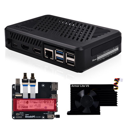 Picture of GeeekPi DeskPi Lite Pi5 Case with Power Button,PCIe to M.2 HAT,Active Cooler, and Dual Full-Size HDMI for Raspberry Pi 5, Supports M.2 NVMe M-Key 2230/2242/2260/2280 SSDs