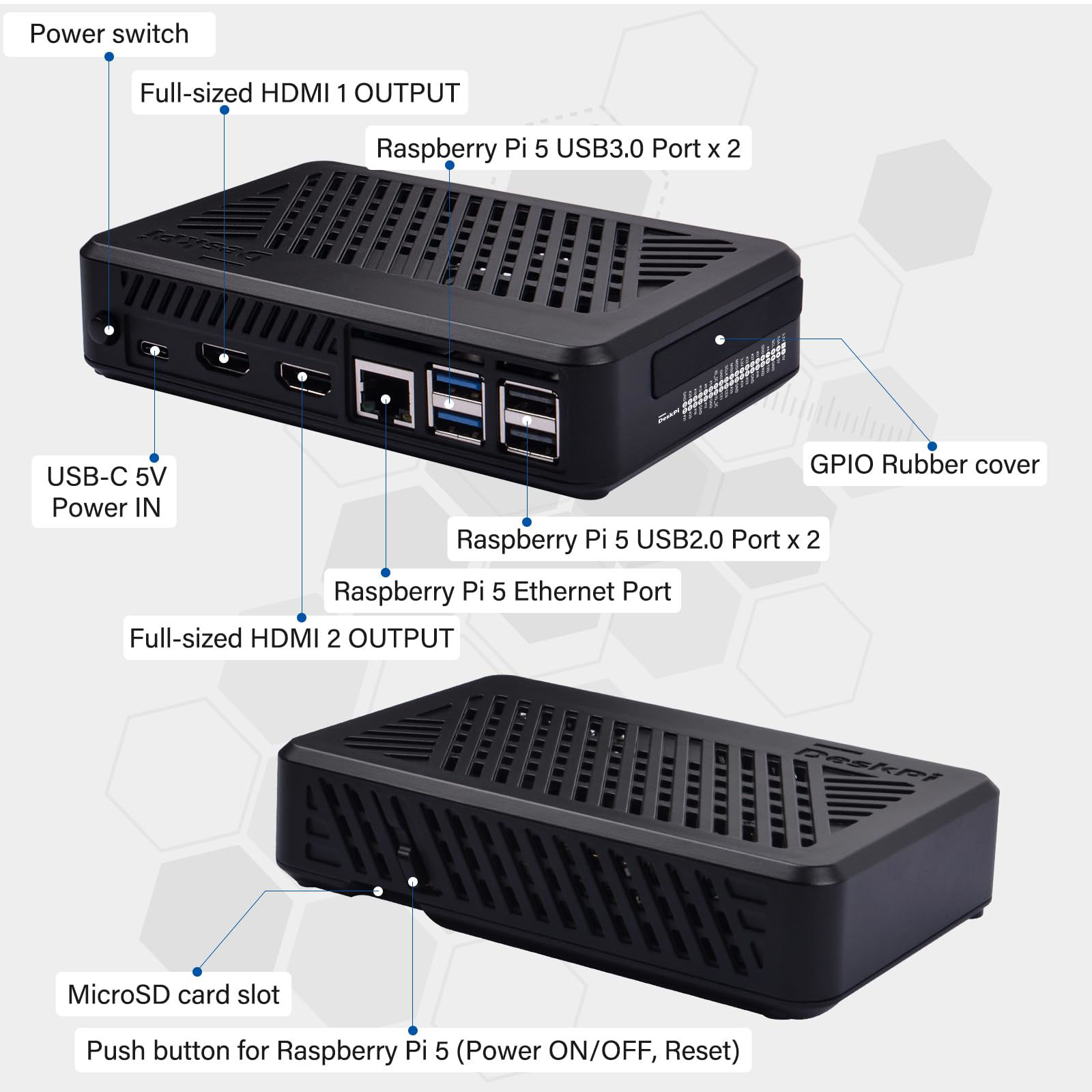 GetUSCart- GeeekPi DeskPi Lite Pi5 Case with Power Button,PCIe to M.2 ...