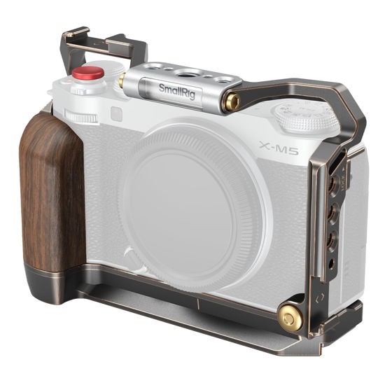 Picture of SmallRig Retro Cage for FUJIFILM X-M5, Built-in Wooden Handgrip and Quick Release Plate for Arca, Included Windshield/Hot Shoe Cover/Shutter Release Button - 4892