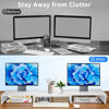 Picture of La Jaco Dual Monitor Stand Riser for 2 Monitors, Monitor Stand for Desk, Adjustable Length & Swivel Angle Wooden Desktop Organizer Stand Riser with Smartphone Holder for PC Monitor Laptop, White