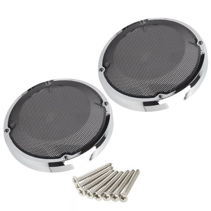 Picture of KZMPMT 1 Pair 6.5" Saddlebag Lid Speaker Grill Cover Fits for 1983-2023 Harley Touring Road King Road Glide Street Glide Electra Glide Ultra Limited (Chrome)