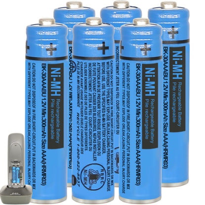 Picture of HIECTPRO BK-30AAABU NI-MH AAA Rechargeable Battery 1.2V 300mah 6Pack AAA NiMH Batteries for Panasonic Cordless Phones, Remote Controls, Electronics